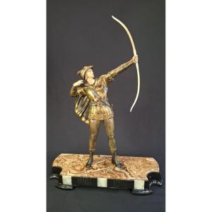 Robin Hood – Art Deco Sculpture By J. d'Arsenes In Polychrome Chryselephantine Spelter 
