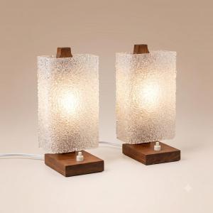 Pair Of Vintage Scandinavian Teak And Granulated Perspex Lamps - Nordic Design 60s-70s