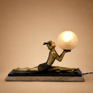 Art Deco Lamp Signed Enrique Molins Balleste - Nude Dancer With Luminous Globe Circa 1930