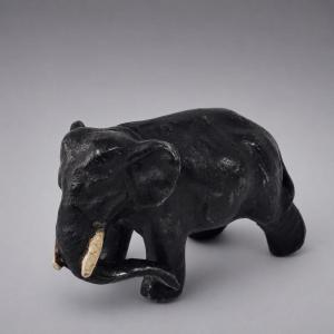 Viennese Lead Elephant Sculpture With A Black Patina, Circa 1900, Miniature Animal Art 
