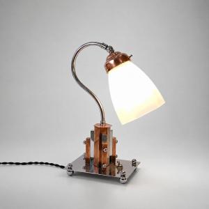 lampe de bureau Moderniste Art déco « Skyscraper », cuivre poli et laiton chromé circa 1930-40