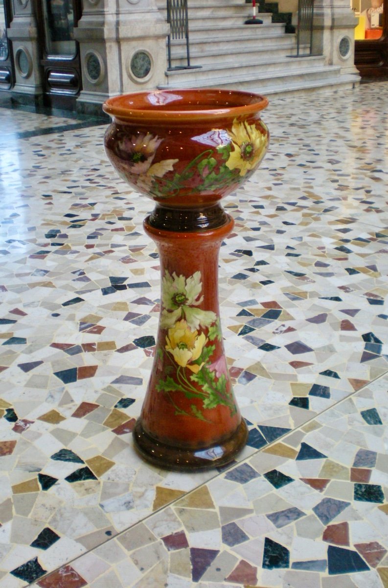 Art Nouveau Cache Pot With Column Signed Delphin Massier-photo-2