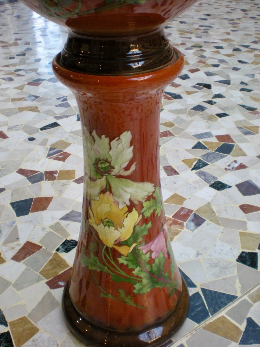 Art Nouveau Cache Pot With Column Signed Delphin Massier-photo-3