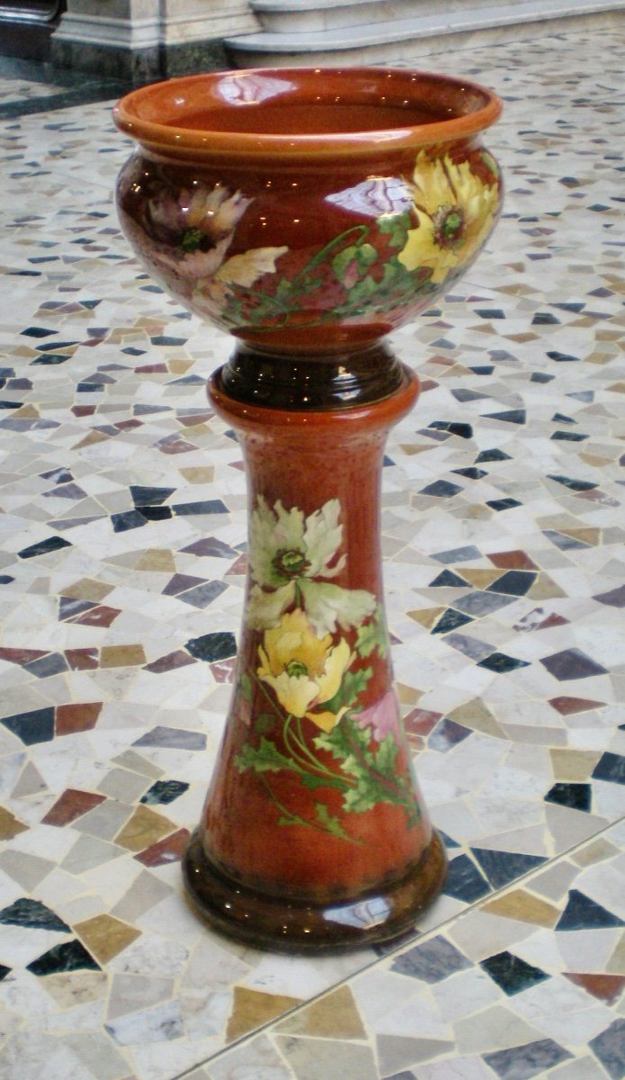 Art Nouveau Cache Pot With Column Signed Delphin Massier
