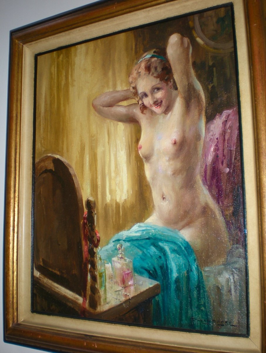 Jeune Femme à La Toilette - Oil On Canvas Art Deco Charles Van Roose-photo-3