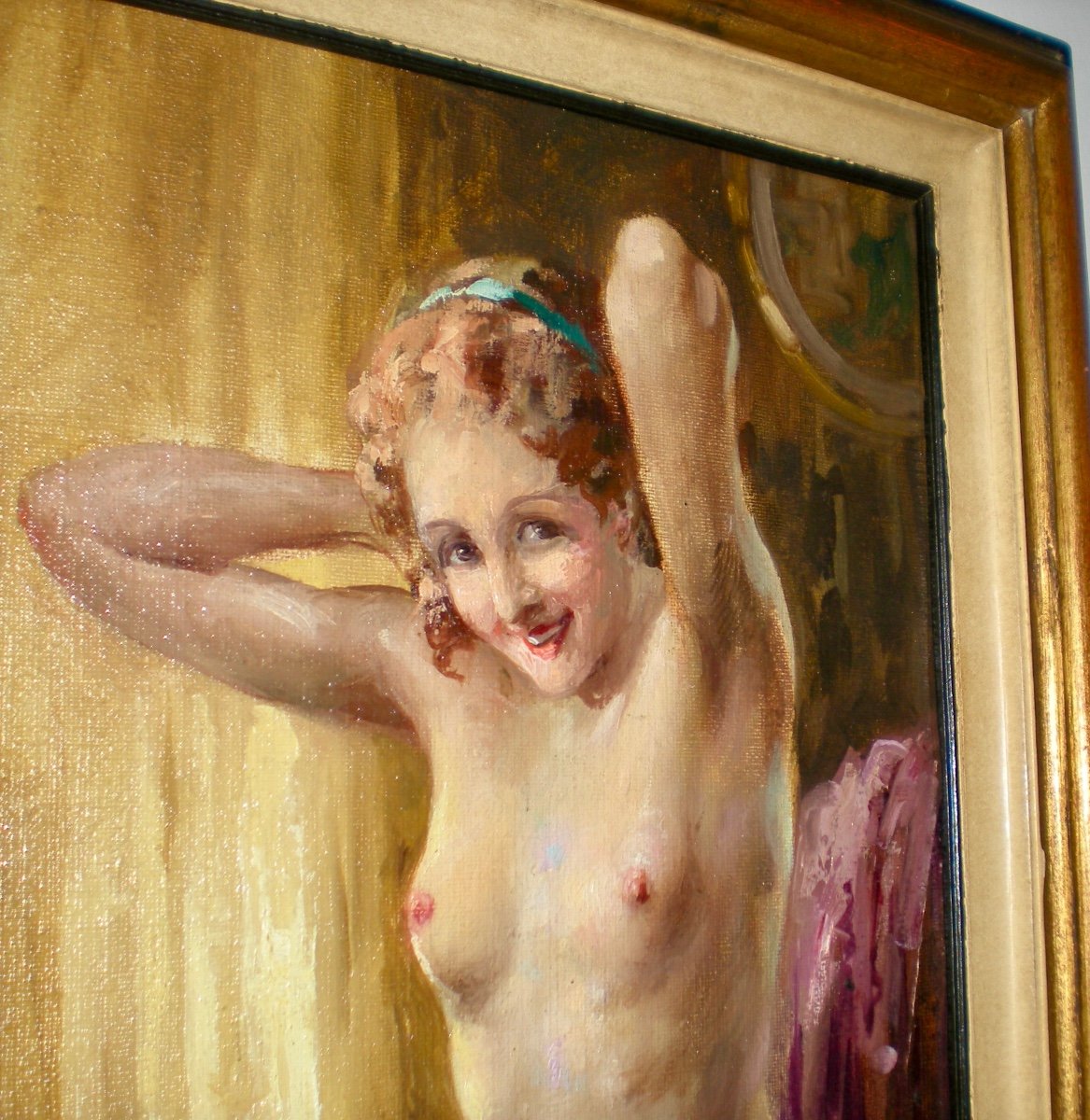 Jeune Femme à La Toilette - Oil On Canvas Art Deco Charles Van Roose-photo-4