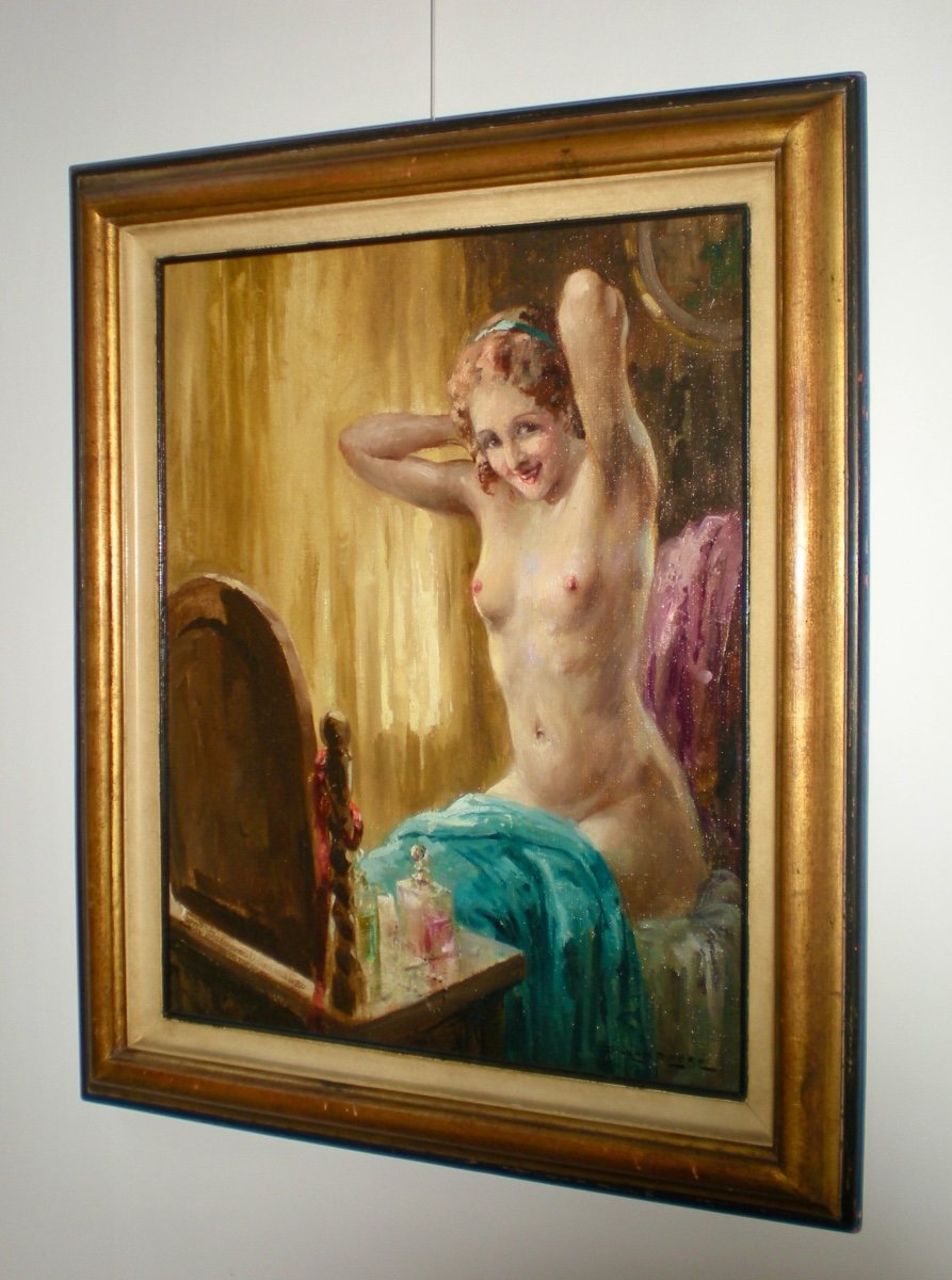 Jeune Femme à La Toilette - Oil On Canvas Art Deco Charles Van Roose