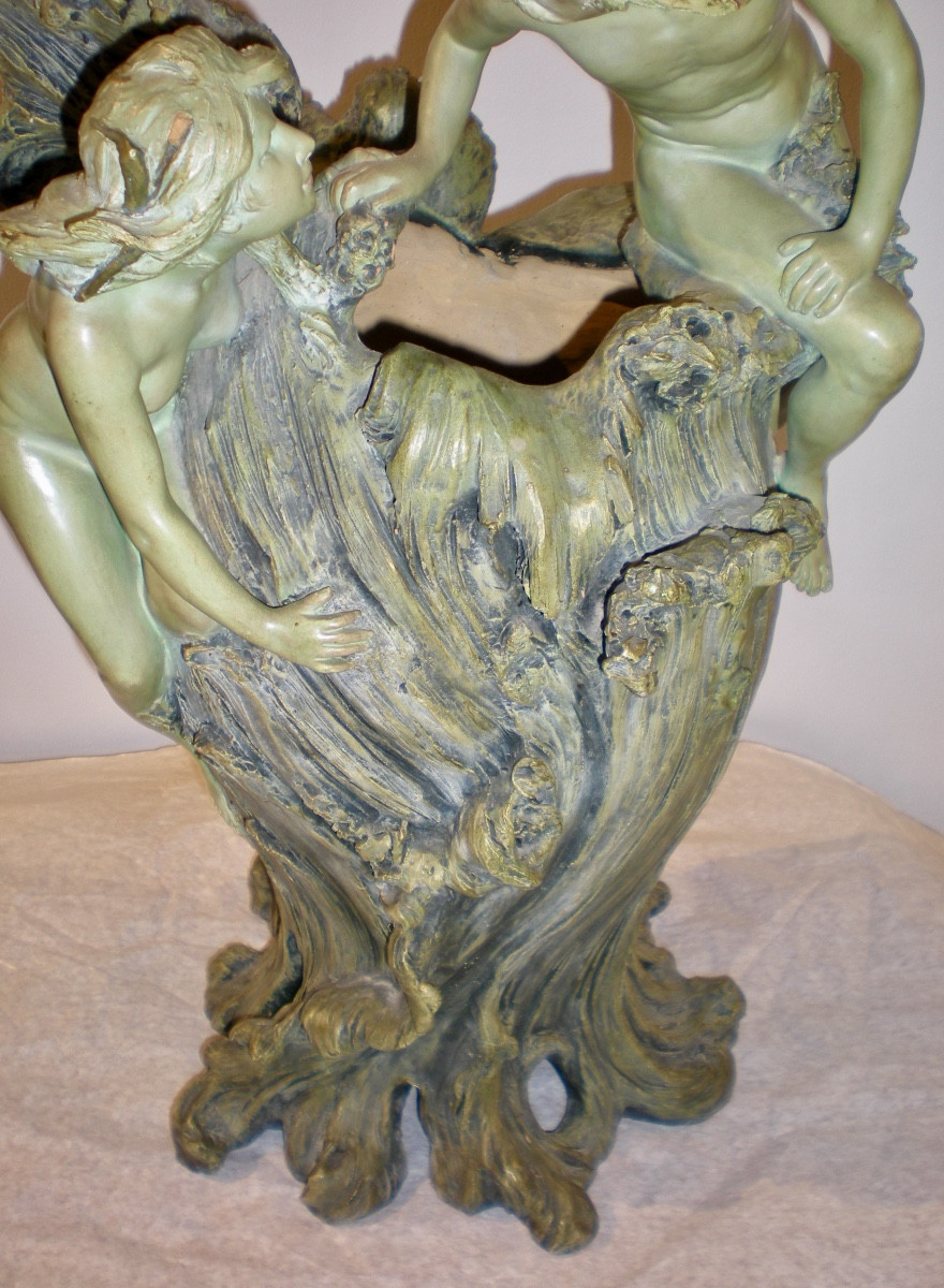 Couple De Baigneurs - Foretay Art Nouveau Vase/sculpture-photo-1