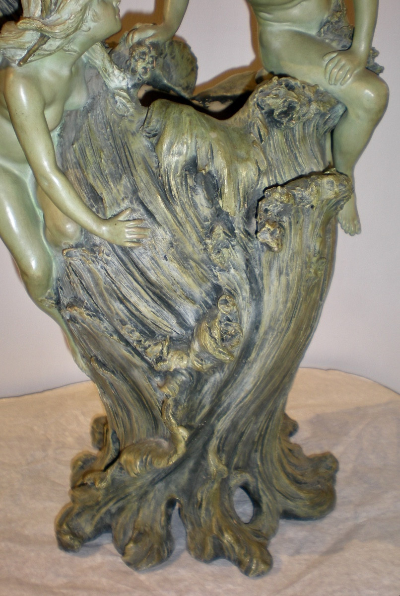 Couple De Baigneurs - Foretay Art Nouveau Vase/sculpture-photo-2