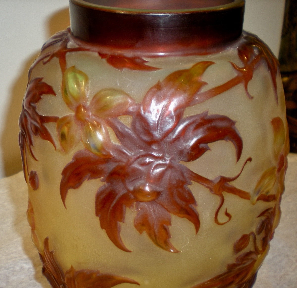 Clématite - Vase art déco soufflé Gallé-photo-4