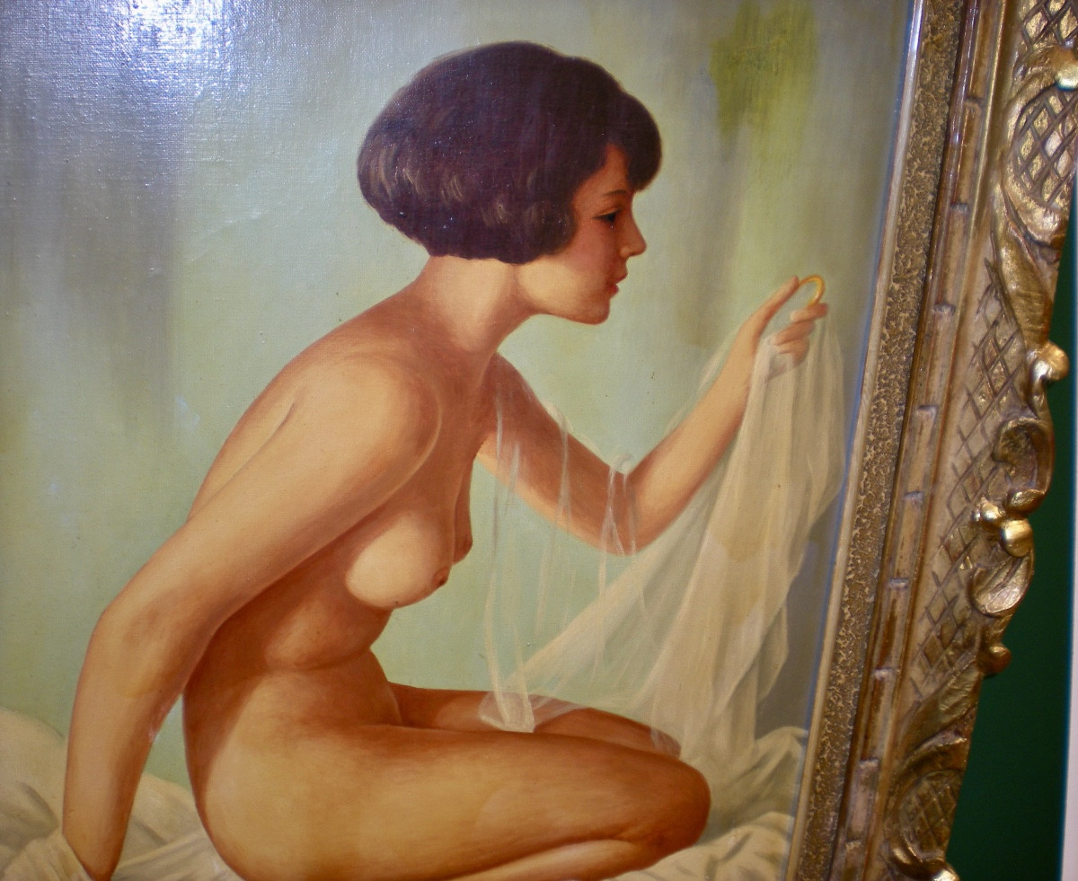 Le Voile - Huile sur toile art déco Pierre Lafay-photo-1