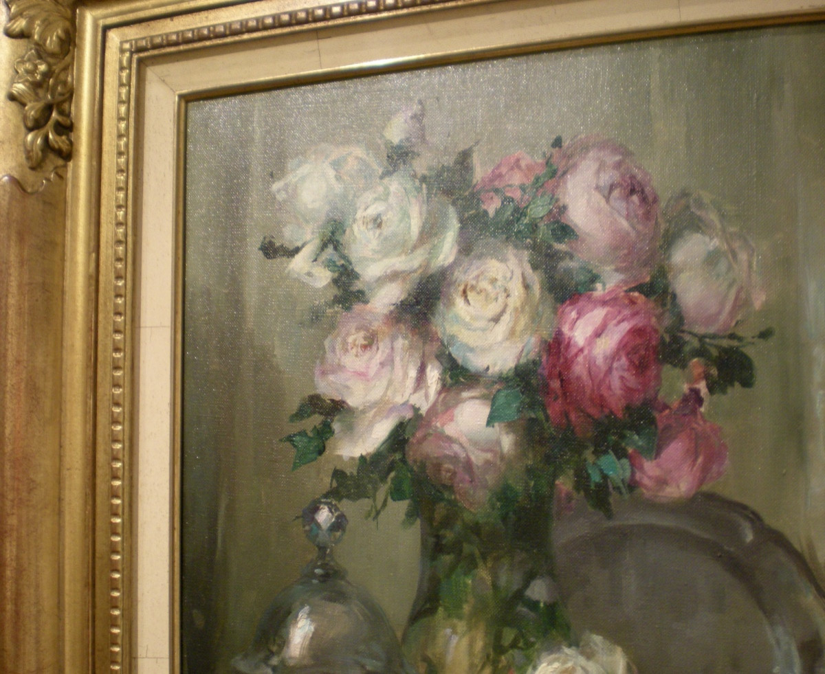 Rose - Oil On Canvas Art Nouveau Charles Van Roose-photo-1