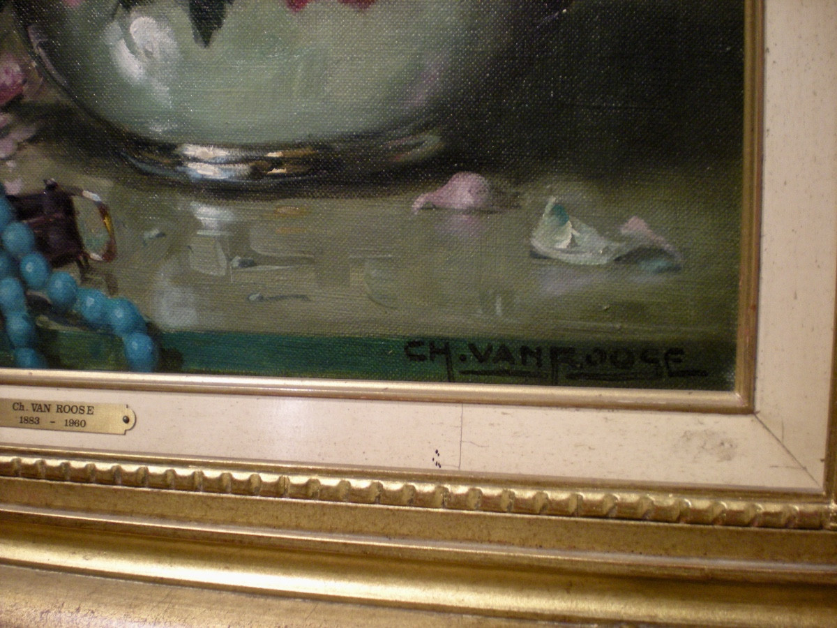 Rose - Oil On Canvas Art Nouveau Charles Van Roose-photo-2