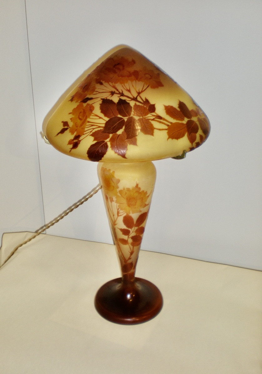Roses - Gallé Art Nouveau Mushroom Lamp-photo-3