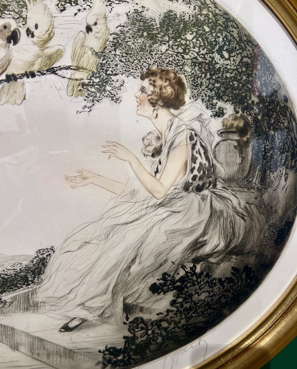 Parrots - Art Deco Lithograph-photo-2