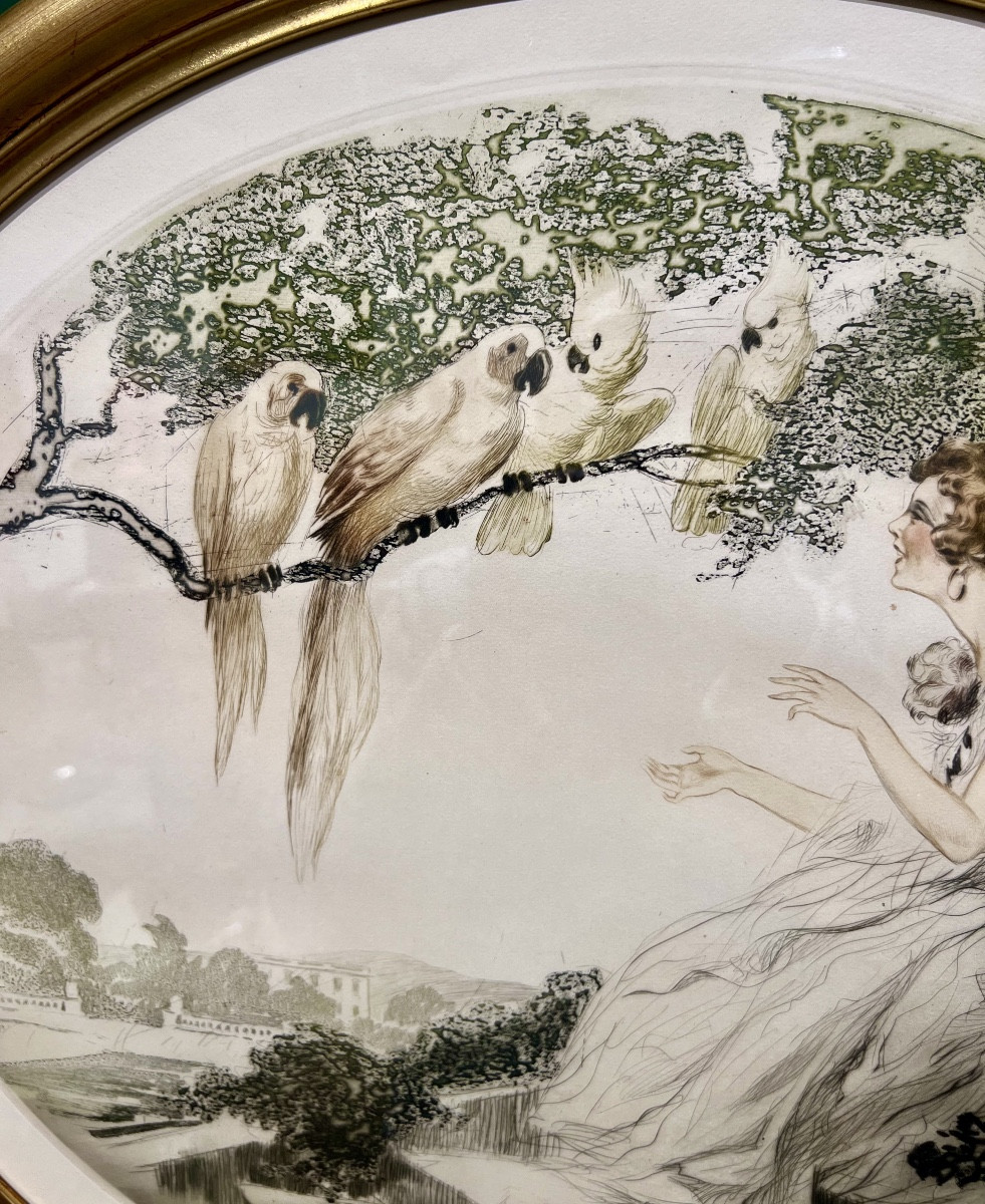 Parrots - Art Deco Lithograph-photo-3