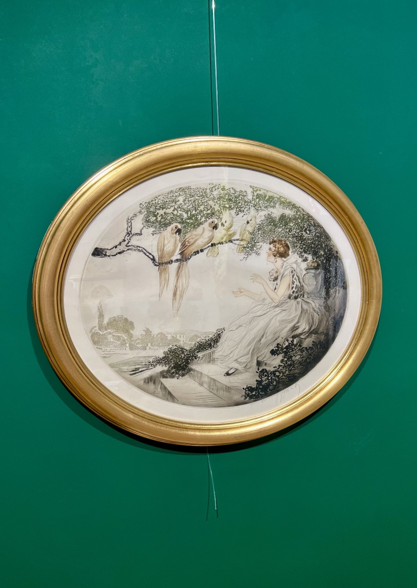 Parrots - Art Deco Lithograph-photo-2