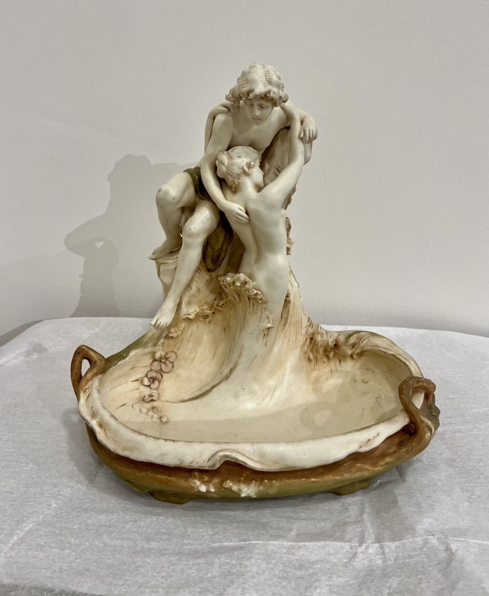 The Lovers - Royal Dux  Art Nouveau Vide Poches /  Sculpture 