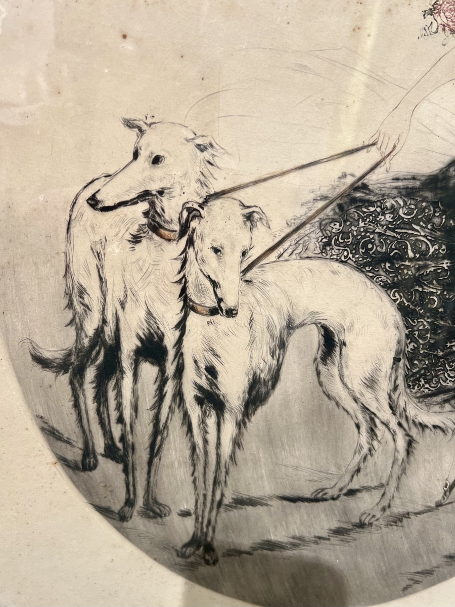 Greyhounds –raby  Art Deco Lithograph -photo-3