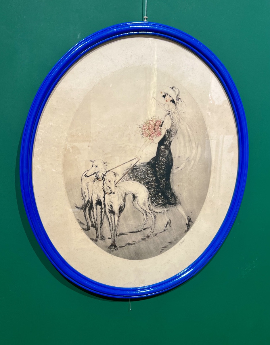 Greyhounds –raby  Art Deco Lithograph -photo-1