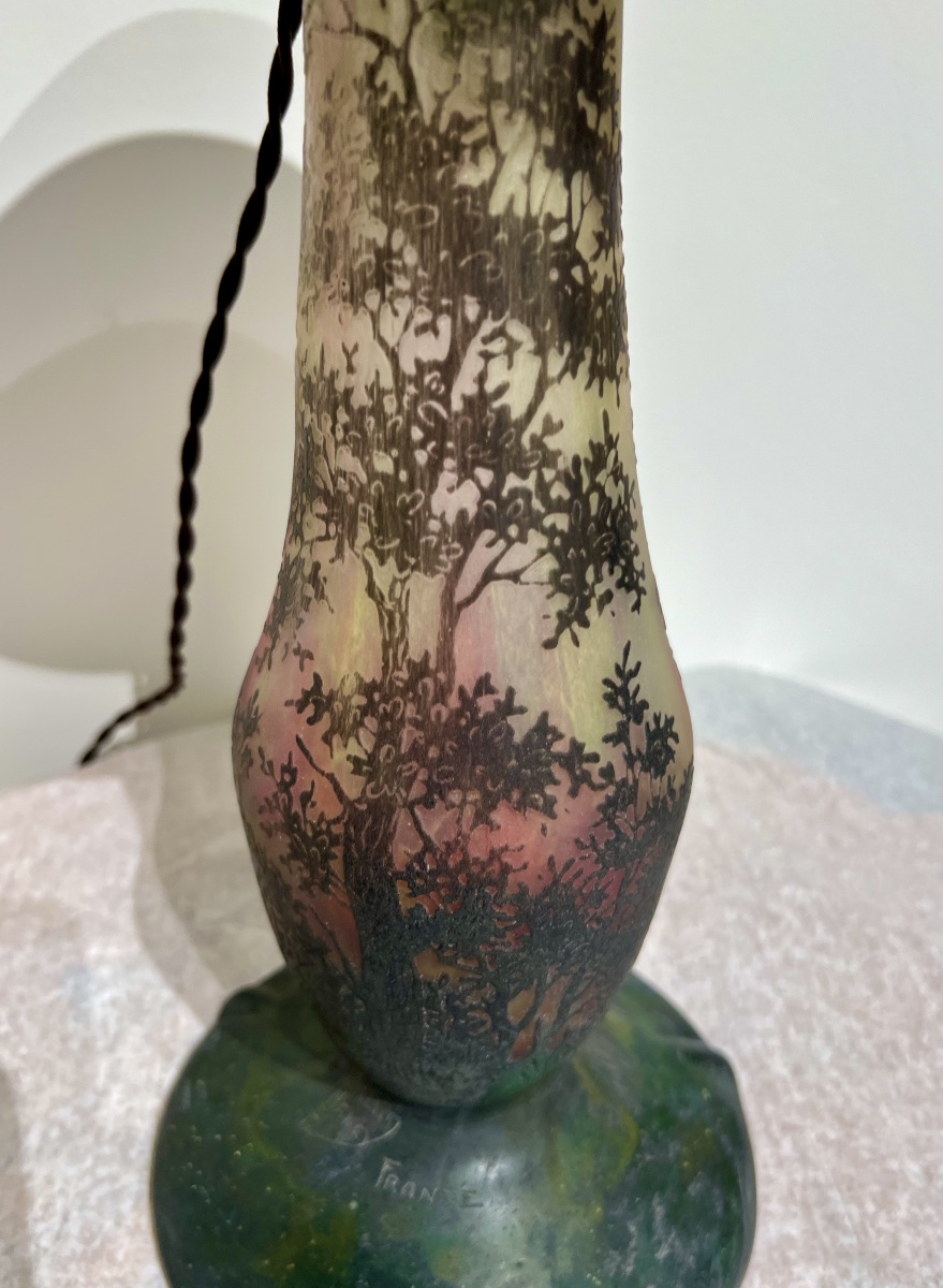 Woodland Landscape – Daum Nancy Art Nouveau Lamp-photo-2