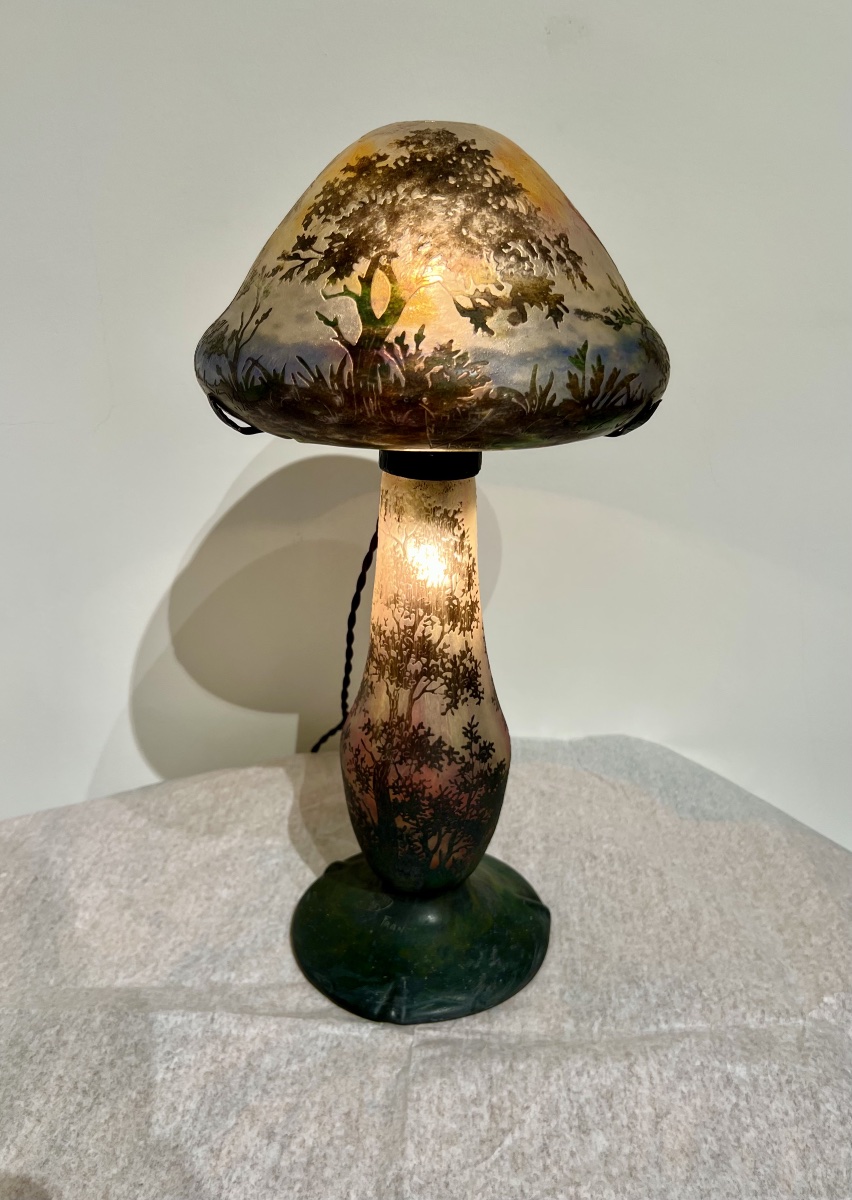 Woodland Landscape – Daum Nancy Art Nouveau Lamp-photo-3