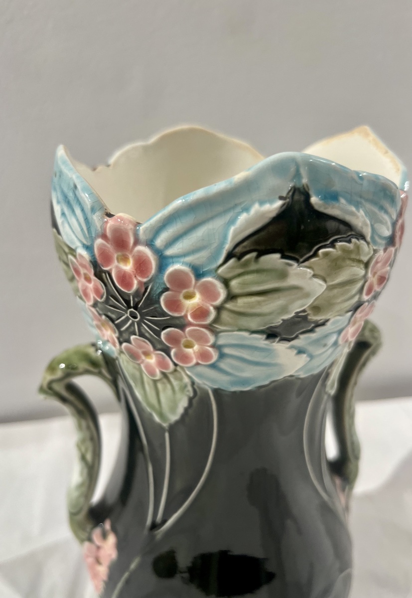 Paire de vases en barbotine art nouveau Gustave de Bruyn (Fives Lille)-photo-2