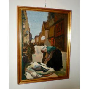 Rue Animée - Oil On Cardboard Fernand Piet