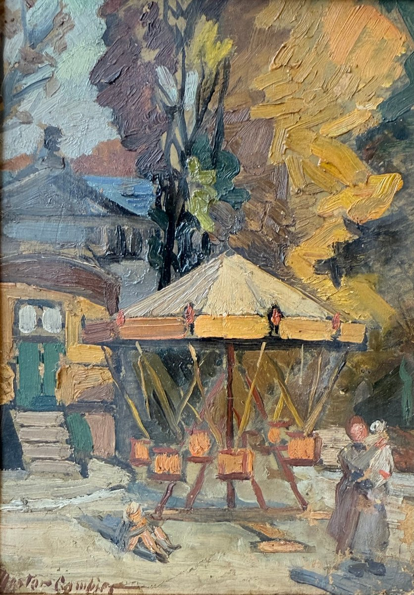 The Merry-go-round By Nestor Cambier (1879-1957) - Oil On Cardboard - Impressionism-photo-2