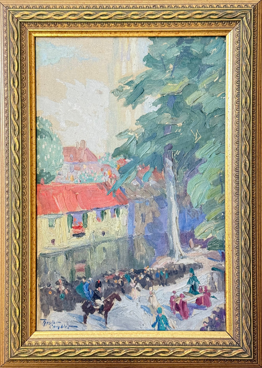 Jour de Procession - Huile sur carton  signée de Nestor CAMBIER- IMPRESSIONNISME