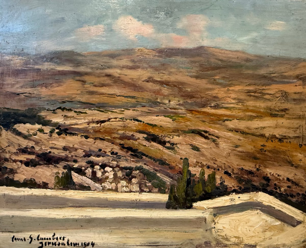 The Mount Of Olives (1904), Orientalism, Oil On Panel Signed By Louis Gustave Cambier -photo-2