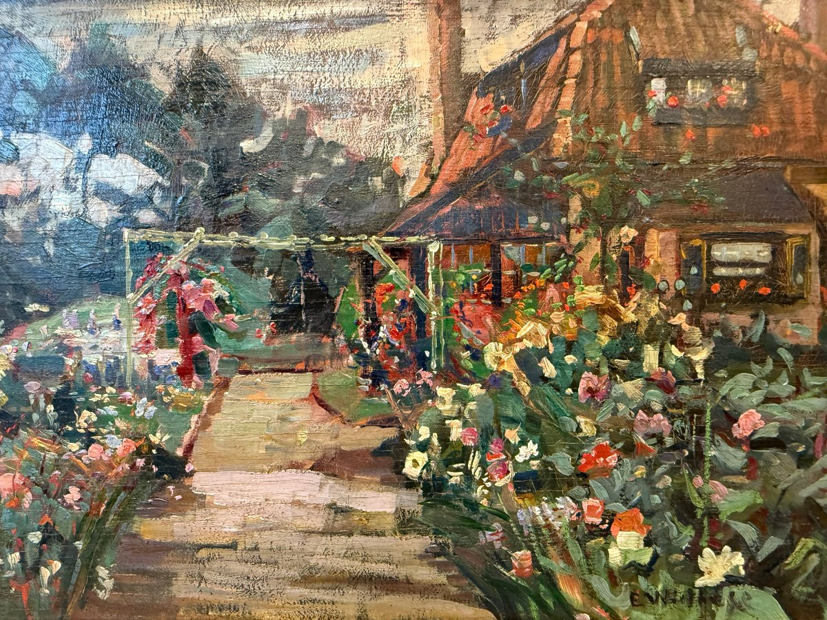 Flower Garden - Impressionism - Oil On Panel Signed By Edgar Wiethase (1881-1965)-photo-3