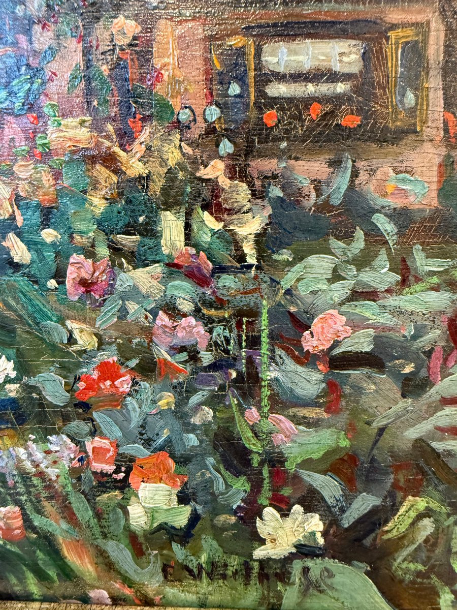 Flower Garden - Impressionism - Oil On Panel Signed By Edgar Wiethase (1881-1965)-photo-1