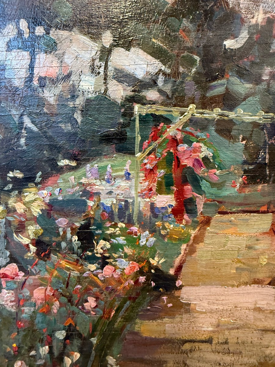 Flower Garden - Impressionism - Oil On Panel Signed By Edgar Wiethase (1881-1965)-photo-2