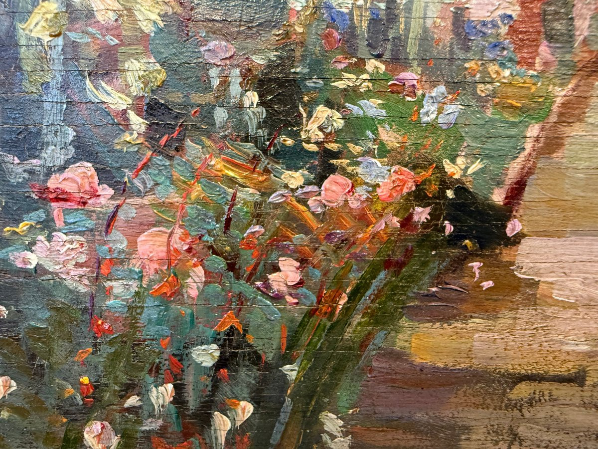 Flower Garden - Impressionism - Oil On Panel Signed By Edgar Wiethase (1881-1965)-photo-3