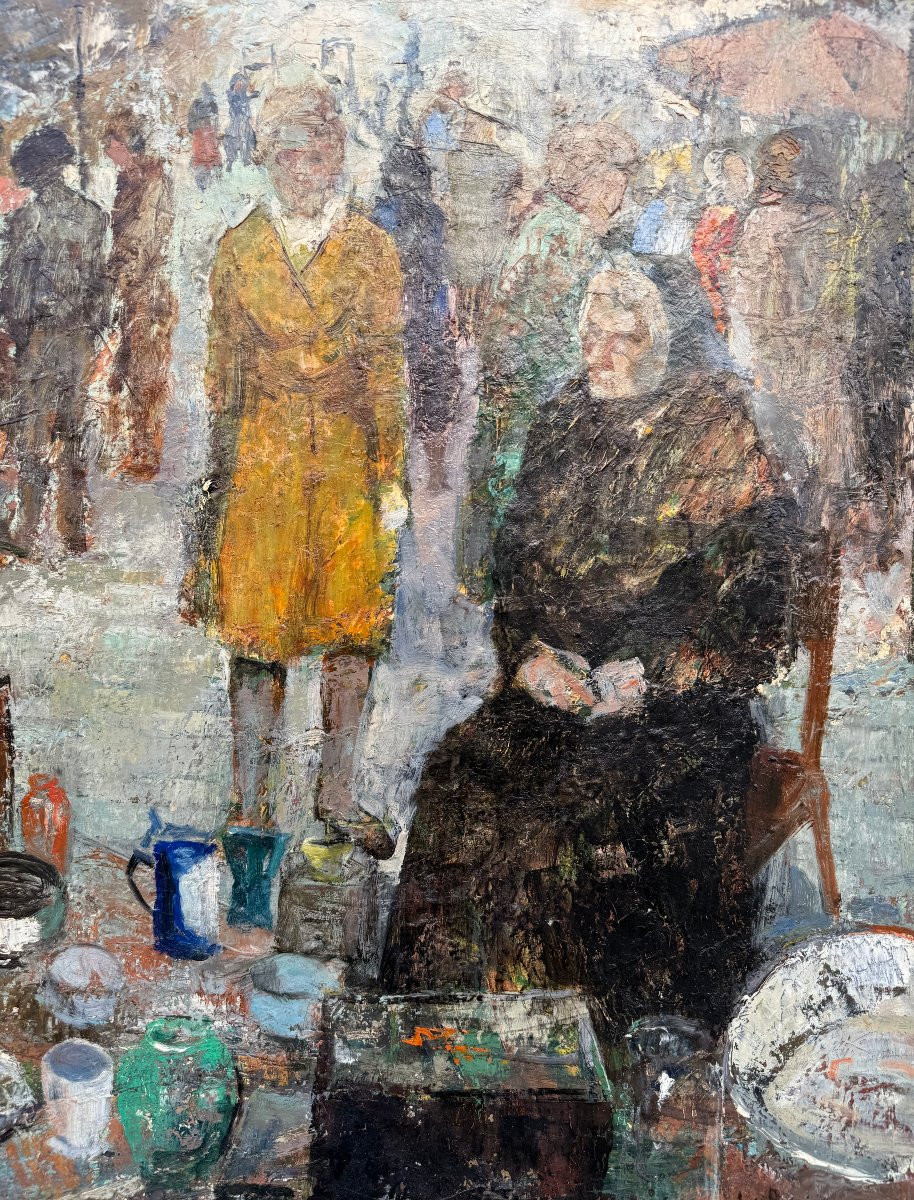 Flea Market - Oil On Canvas Signed Auguste De Roisin (1889-1980) Impressionism-photo-3