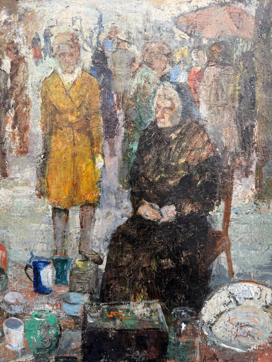 Flea Market - Oil On Canvas Signed Auguste De Roisin (1889-1980) Impressionism-photo-4