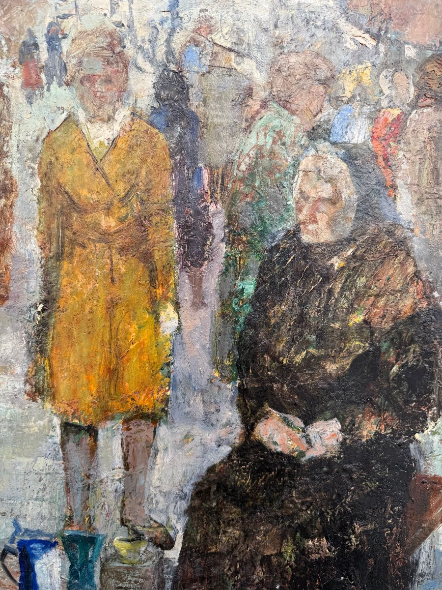 Flea Market - Oil On Canvas Signed Auguste De Roisin (1889-1980) Impressionism-photo-1