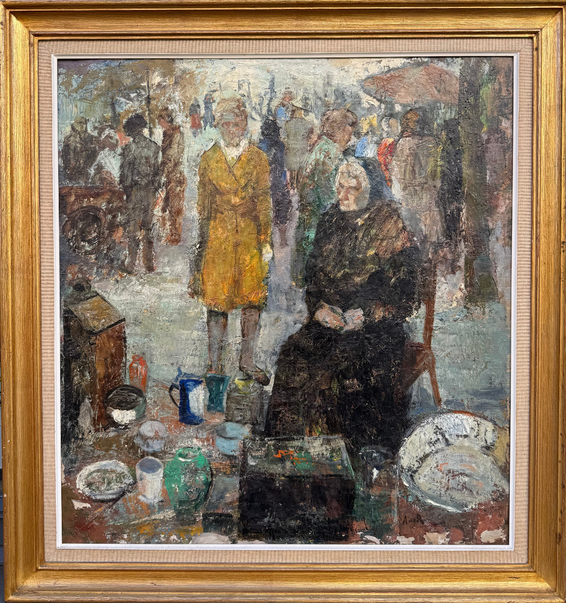 Flea Market - Oil On Canvas Signed Auguste De Roisin (1889-1980) Impressionism