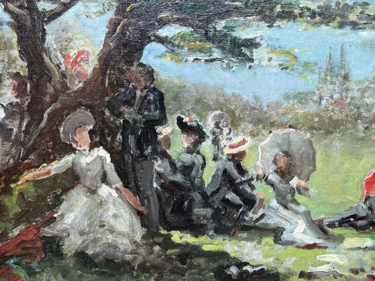 Elégantes au parc - Huile sur toile marouflée sur panneau - Impressionnisme-photo-3