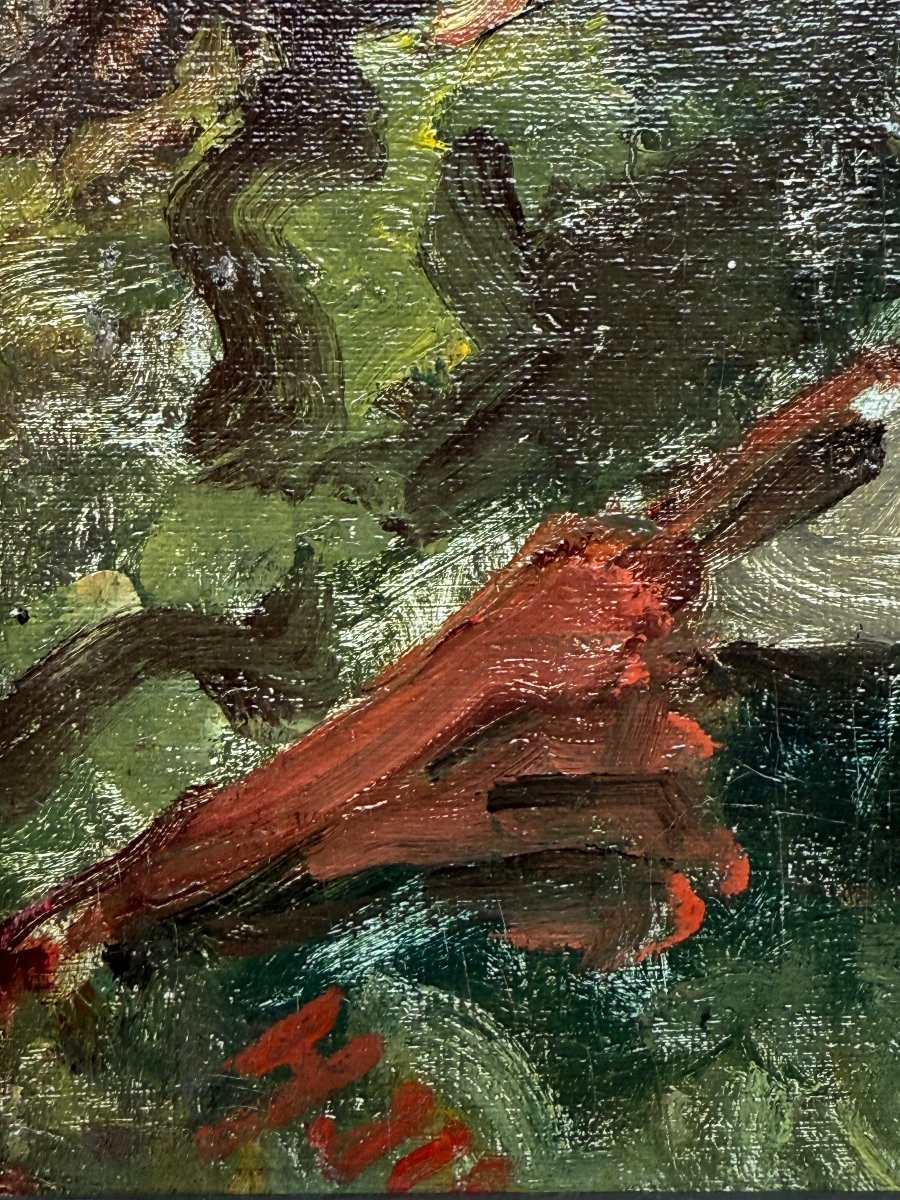 Elégantes au parc - Huile sur toile marouflée sur panneau - Impressionnisme-photo-4
