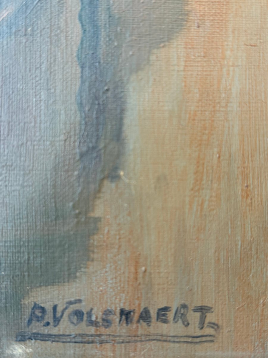 Le Hâleur au soleil couchant-Huile sur toile signée Piet VOLCKAERT (1901-1973)-photo-3