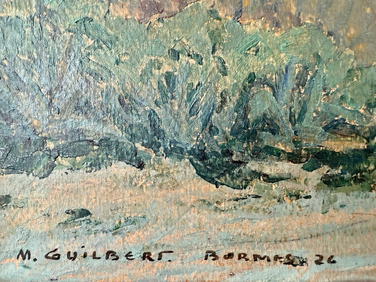 Bormes les mImosas (1928) -Huile sur carton signée de Maurice Guibert (1876-1933)-Provence-photo-3