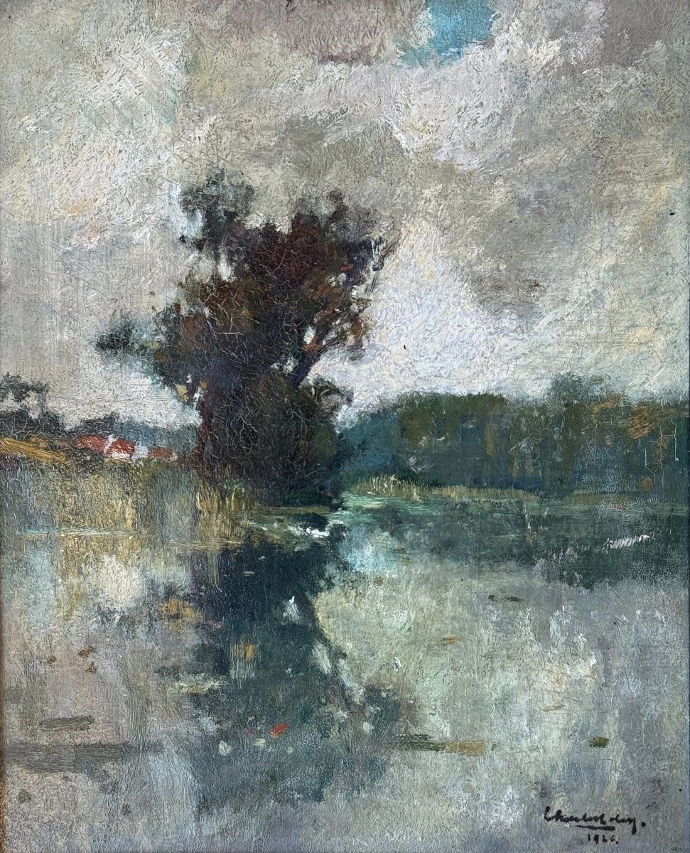 Wooded River Landscape (ca 1930-40) - Oil On Panel By Charles Lebon - Impressionism-photo-2