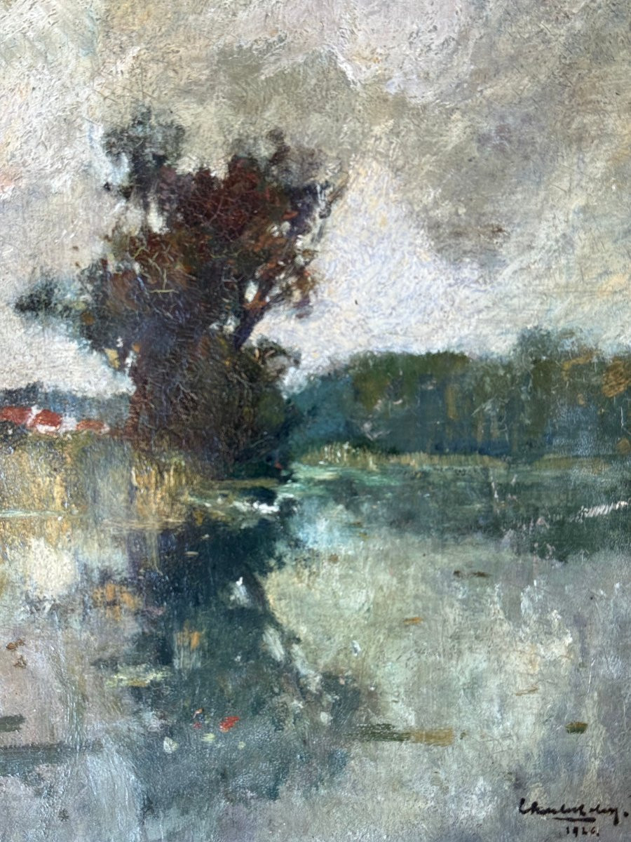 Wooded River Landscape (ca 1930-40) - Oil On Panel By Charles Lebon - Impressionism-photo-4