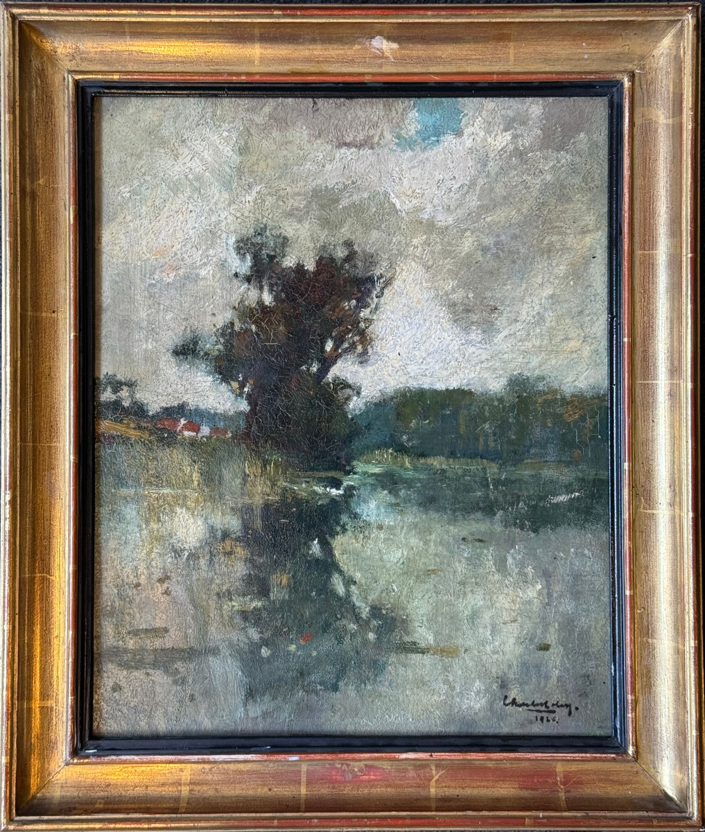 Wooded River Landscape (ca 1930-40) - Oil On Panel By Charles Lebon - Impressionism