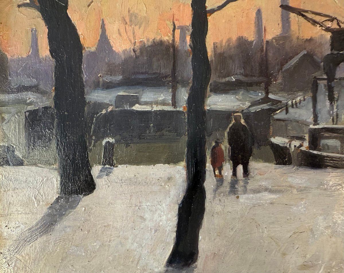 Dawn Landscape With Barges - Oil On Cardboard Signed Piet Volckaert (1901-1973)-photo-4
