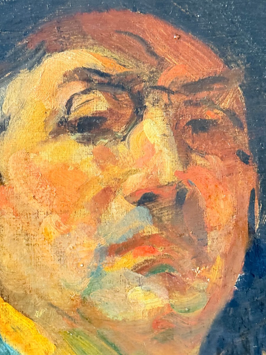 Portrait Of A Man In A Black Hat - Oil On Canvas Signed By Jean Van Cleemput (1881-1953)-photo-3