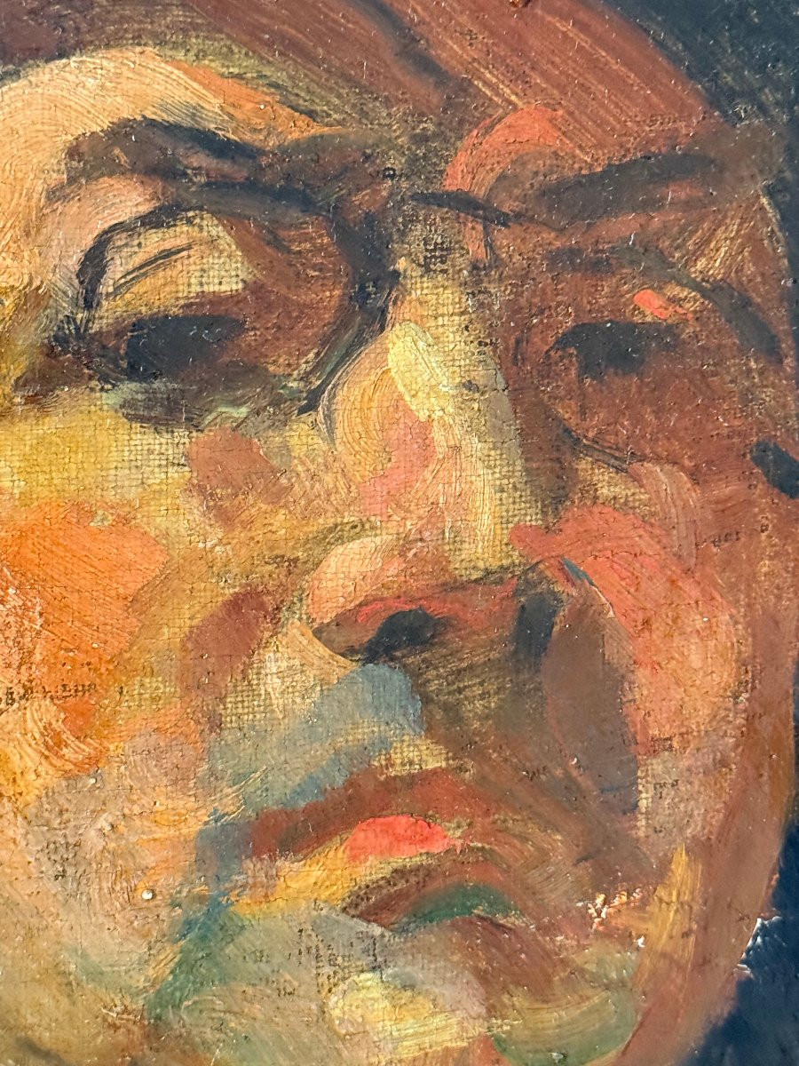 Portrait Of A Man In A Black Hat - Oil On Canvas Signed By Jean Van Cleemput (1881-1953)-photo-4