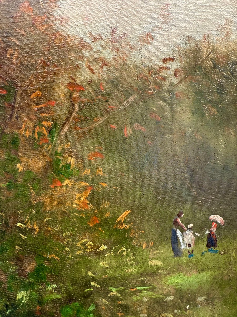 Elegant In A Flower Garden, Oil On Canvas Signed A. Staes.-photo-8